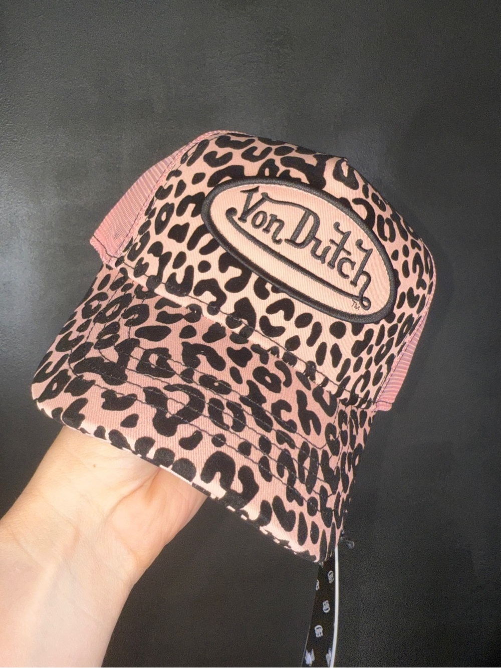 Von Dutch Kids Pink Leopard Trucker Cap with Logo Patch